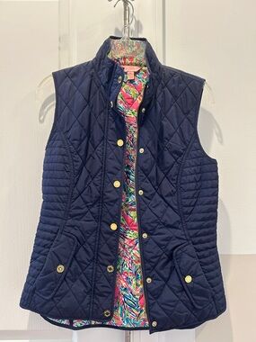 Lilly Pulitzer Pink Navy Multicolor Quilted Vest Liner